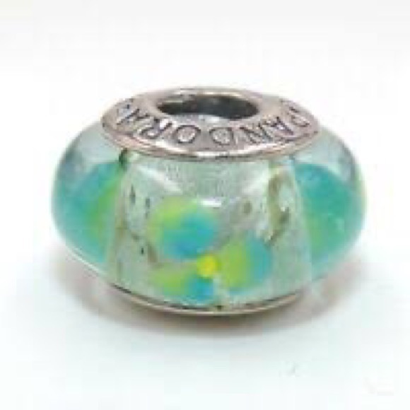 Pandora Sterling Silver Murano glass bead with blue and yellow flower - Picture 4 of 6